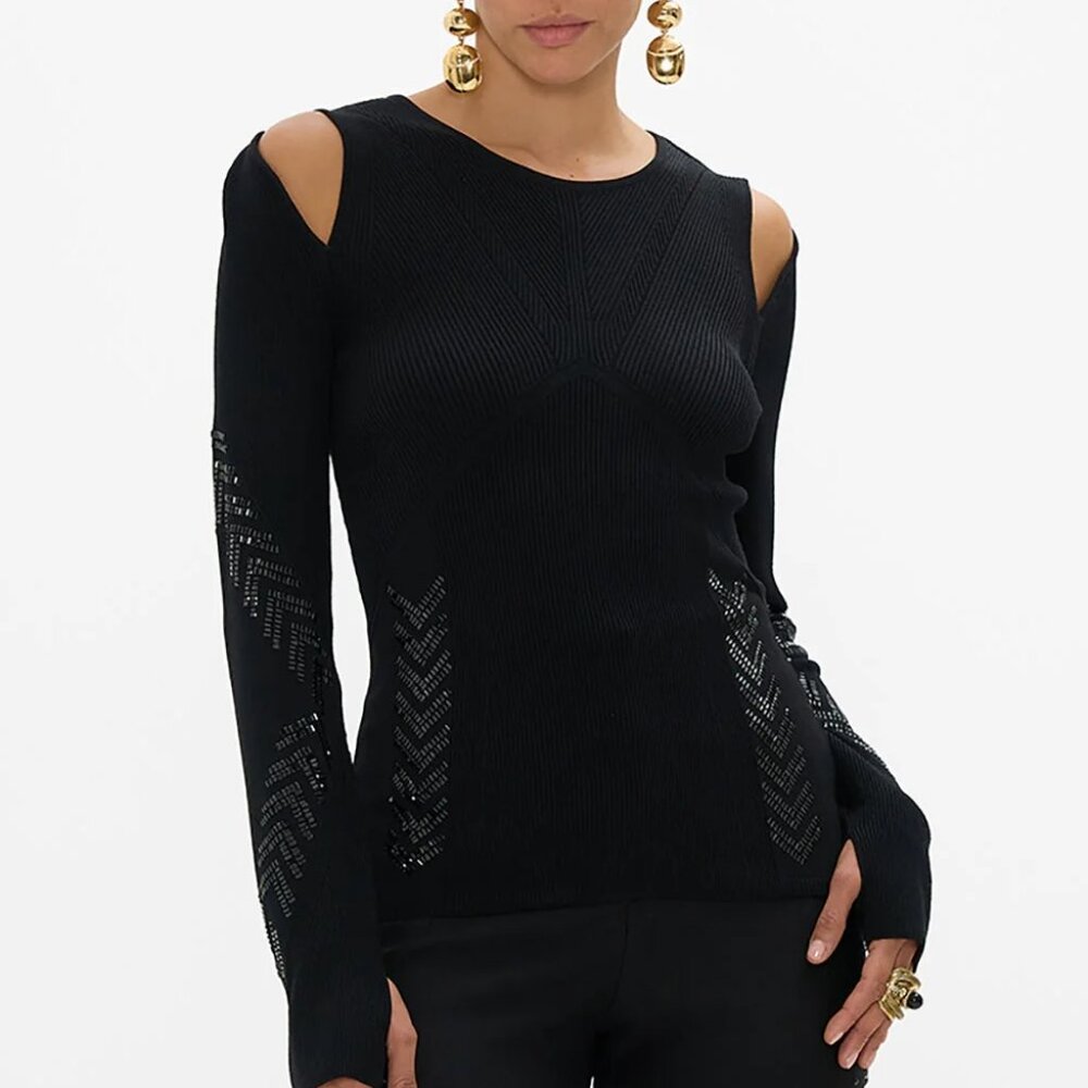 Engineered Cut Out Long Sleeve Knit Top in "Cartouche Kingdom"